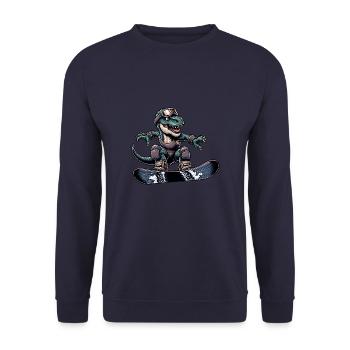 T-Rex Dino Snowboarder - Unisex Sweatshirt - navy - Front - Alina (178cm) & Michal (187cm)