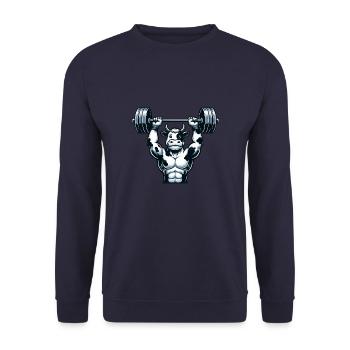 Kuh Ochse Hantel Fitness Gewichtheben - Unisex Pullover - Navy - Vorne - Alina (178cm) & Michal (187cm)