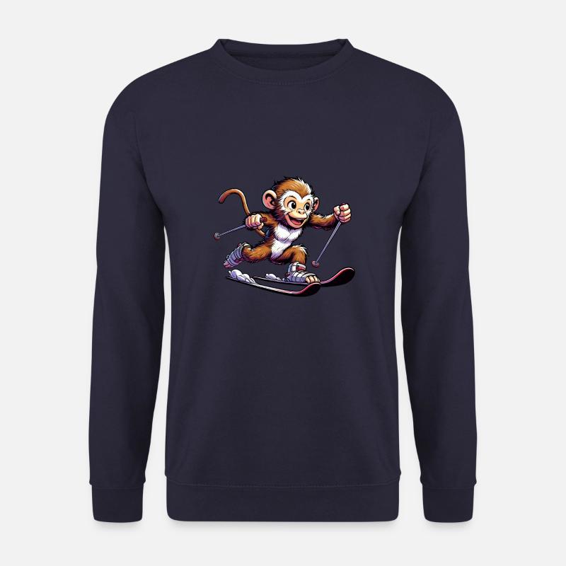 Affe Schimpanse Skifahrer Winterurlaub Design - Unisex Pullover - Navy