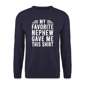 Mein Lieblingsneffe hat mir das geschenkt - Unisex Pullover - Navy - Vorne - Alina (178cm) & Michal (187cm)