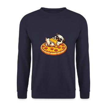 Chien Carlin Pizza Pizza Amateur De Pizza Fromage - Sweat-shirt Unisexe - marine - Devant - Alina (178cm) & Michal (187cm)