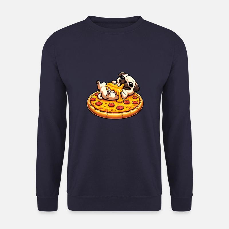 Hund Mops Pizza Pizzaliebhaber Käse - Unisex Pullover - Navy
