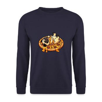 Mops & Pizza: Ein Käsefest für Liebhaber - Unisex Pullover - Navy - Vorne - Alina (178cm) & Michal (187cm)