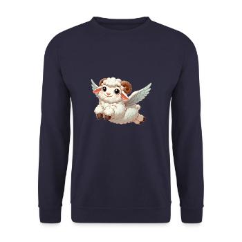 Weißes Lamm als Engel mit Flügeln - Unisex Pullover - Navy - Vorne - Alina (178cm) & Michal (187cm)