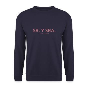 Sr. Y Sra. Est. 2023 - Hochzeitsgeschenk für Männer & Frauen - Unisex Pullover - Navy - Vorne - Alina (178cm) & Michal (187cm)
