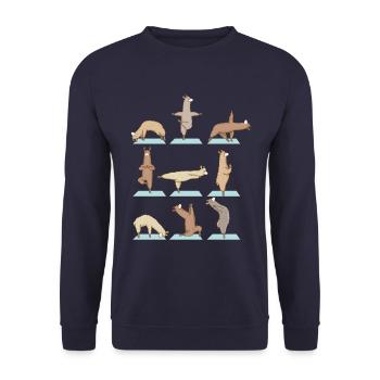 Alpaka Lama Yoga Sport Lustig Turnen Gymnastik - Unisex Pullover - Navy - Vorne - Alina (178cm) & Michal (187cm)