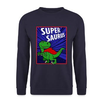 Superheld T-Rex Dinosaurier Tier Geschenkidee - Unisex Pullover - Navy - Vorne - Alina (178cm) & Michal (187cm)