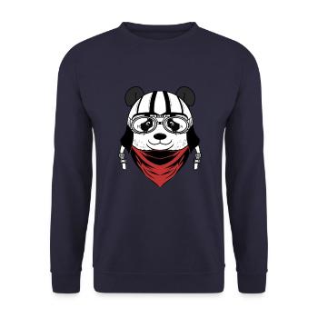 Cooler Panda mit Mütze Tier Geschenkidee - Unisex Pullover - Navy - Vorne - Alina (178cm) & Michal (187cm)