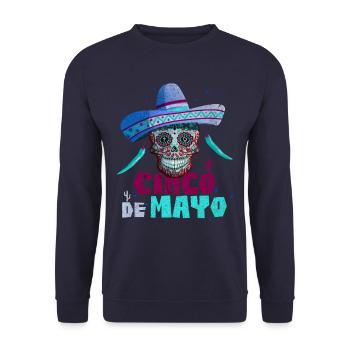Cinco de Mayo Mexican Holiday Sugar Skull - Unisex Sweatshirt - navy - Front - Alina (178cm) & Michal (187cm)
