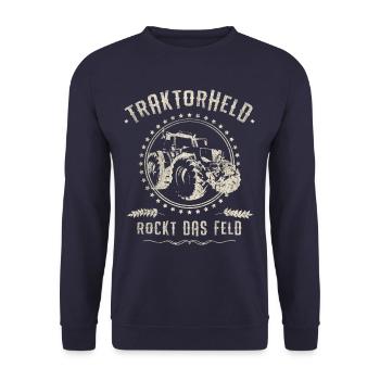 Traktor-Held Rockt Cooles Trecker Bauern Geschenk - Unisex Pullover - Navy - Vorne - Alina (178cm) & Michal (187cm)