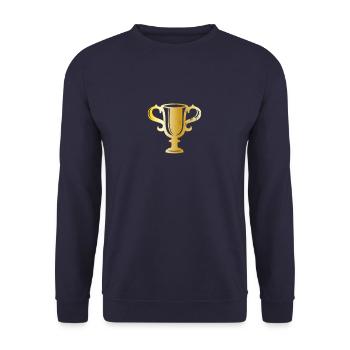 Pokal in Gold - Unisex Pullover - Navy - Vorne - Alina (178cm) & Michal (187cm)
