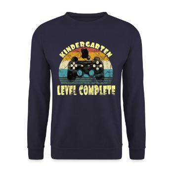 Kindergarten Level Complete Gamer Einschulung - Unisex Sweatshirt - navy - Front - Alina (178cm) & Michal (187cm)