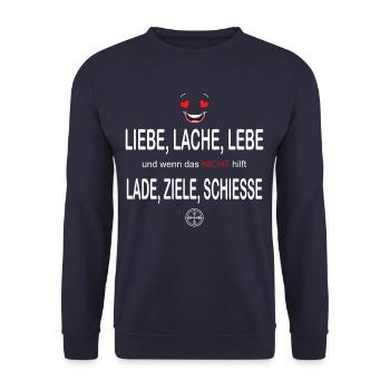 Liebe Lache Lebe - Unisex Pullover - Navy - Vorne - Alina (178cm) & Michal (187cm)