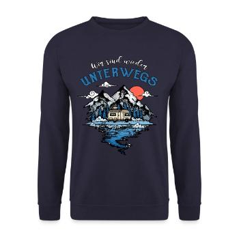 Unterwegs Camping Wohnmobil Reise Camper Geschenk - Unisex Pullover - Navy - Vorne - Alina (178cm) & Michal (187cm)