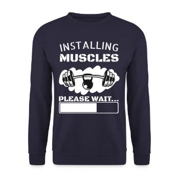 Installing Muscles Please Wait Fitness Gift - Unisex Sweatshirt - navy - Front - Alina (178cm) & Michal (187cm)