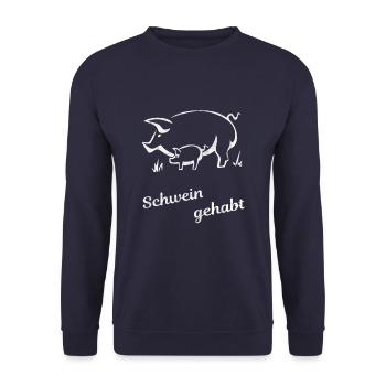 Schwein gehabt | Glück Geschenk - Unisex Pullover - Navy - Vorne - Alina (178cm) & Michal (187cm)