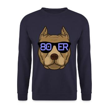 80er Jahre Retro Bulldog Hund Geschenk - Unisex Pullover - Navy - Vorne - Alina (178cm) & Michal (187cm)