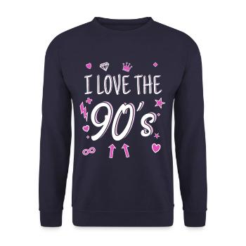 J'aime la tenue rétro des années 90 vintage des années 90 - Sweat-shirt Unisexe - marine - Devant - Alina (178cm) & Michal (187cm)