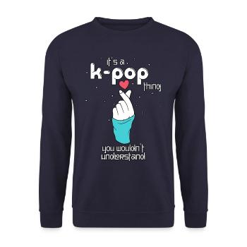 Korea Style Finger Heart Hand Symbol Pop Music Lov - Unisex Pullover - Navy - Vorne - Alina (178cm) & Michal (187cm)
