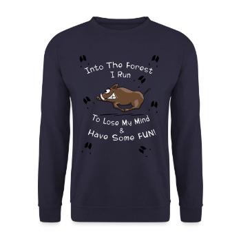 Into The Forest Run Fun Mind Wildsau Wildschwein - Unisex Pullover - Navy - Vorne - Alina (178cm) & Michal (187cm)