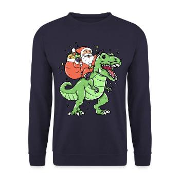 Le père Noël monte les dinosaures de Noël - Sweat-shirt Unisexe - marine - Devant - Alina (178cm) & Michal (187cm)