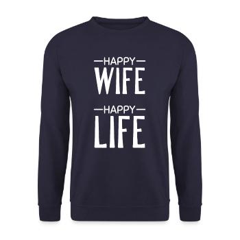 Heureuse épouse Happy Life Men Gift Funny - Sweat-shirt Unisexe - marine - Devant - Alina (178cm) & Michal (187cm)