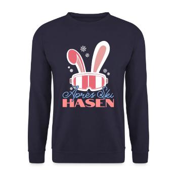 Ski Häschen Skihasen Skihaserl Outfit Apres Ski - Unisex Pullover - Navy - Vorne - Alina (178cm) & Michal (187cm)