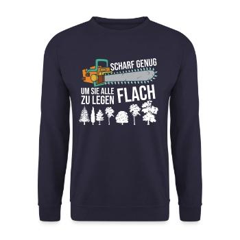 Lustiger Kettensäge Förster Spruch Geschenkidee - Unisex Pullover - Navy - Vorne - Alina (178cm) & Michal (187cm)