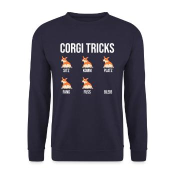 Lustiges Welsh Corgi Geschenk - Unisex Pullover - Navy - Vorne - Alina (178cm) & Michal (187cm)