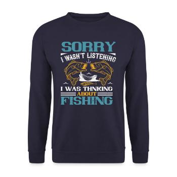 Angeln lustige Anglersprüche - Unisex Pullover - Navy - Vorne - Alina (178cm) & Michal (187cm)