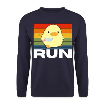 Run duck with knife meme funny saying vintage - Unisex Sweatshirt - navy - Front - Alina (178cm) & Michal (187cm)