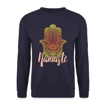 Hamsa Fatima Hand Böser Blick Namaste Spirituelles - Unisex Pullover - Navy - Vorne - Alina (178cm) & Michal (187cm)