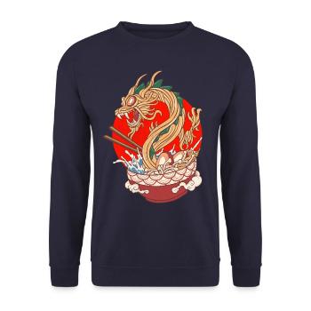 Japanische Ramen-Drachen-Wellen-Nudeln - Unisex Pullover - Navy - Vorne - Alina (178cm) & Michal (187cm)