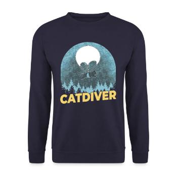 Catdiver - Lustige Fallschirmspringer-Katze - Unisex Pullover - Navy - Vorne - Alina (178cm) & Michal (187cm)