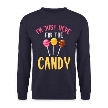 I'm Just Here For The Candy Halloween Sweets - Unisex Pullover - Navy - Vorne - Alina (178cm) & Michal (187cm)