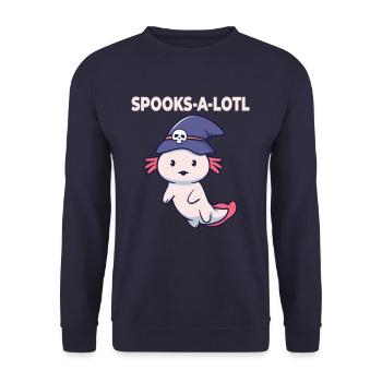 Halloween-Axolotl-Kostüm Spooks-A-Lotl - Unisex Pullover - Navy - Vorne - Alina (178cm) & Michal (187cm)