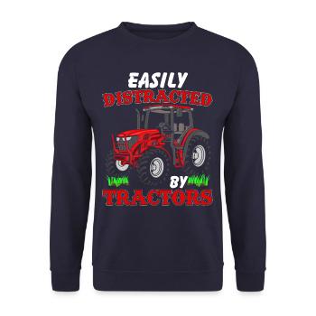 Easily Distraced By Tractors Funny Farmer Farming - Sweat-shirt Unisexe - marine - Devant - Alina (178cm) & Michal (187cm)