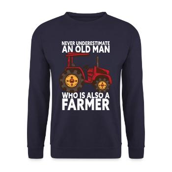 Never Underestimate An Old Man - Funny Farmer - Unisex Pullover - Navy - Vorne - Alina (178cm) & Michal (187cm)