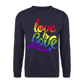 Love is equal. Liebe kennt kein Geschlecht. Spruch - Unisex Pullover - Navy - Vorne - Alina (178cm) & Michal (187cm)