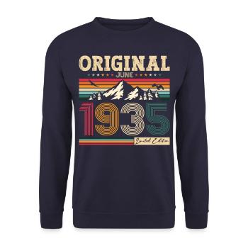 90th Birthday Original June 1935 Born 1935 - Unisex Sweatshirt - navy - Front - Alina (178cm) & Michal (187cm)
