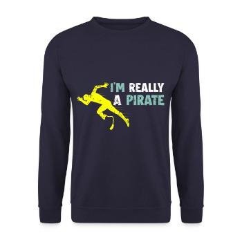 Je suis un pirate drôle de jambe amputé - Sweat-shirt Unisexe - marine - Devant - Alina (178cm) & Michal (187cm)