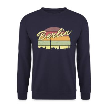 Berlin Bär Berliner Vintage Sonne Skyline Retro - Unisex Pullover - Navy - Vorne - Alina (178cm) & Michal (187cm)