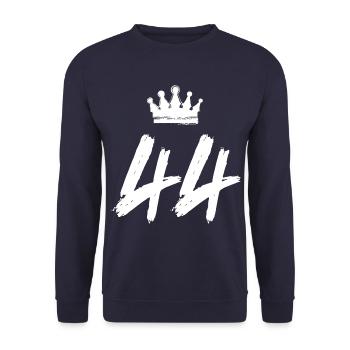 44 Zahl Krone - Unisex Pullover - Navy - Vorne - Alina (178cm) & Michal (187cm)