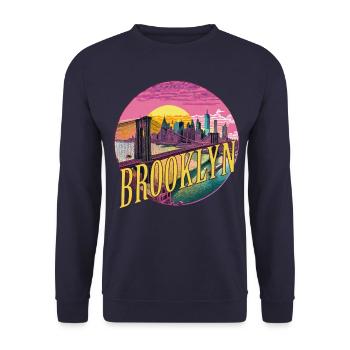Brooklyn Brücke Bridge Manhattan Skyline New York - Unisex Pullover - Navy - Vorne - Alina (178cm) & Michal (187cm)