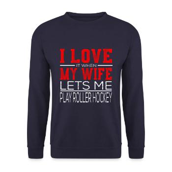 Ich liebe es, wenn meine Frau mir Rollhockey - Unisex Pullover - Navy - Vorne - Alina (178cm) & Michal (187cm)