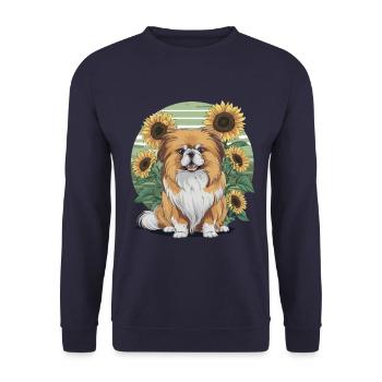 Motif de tournesol estival avec de doux Pékinois. - Sweat-shirt Unisexe - marine - Devant - Alina (178cm) & Michal (187cm)