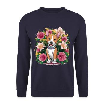Basenji Dog with Roses and Lillies for Dog Fans - Unisex Sweatshirt - navy - Front - Alina (178cm) & Michal (187cm)