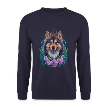 Chien d’élan norvégien dans la conception de bande dessinée - Sweat-shirt Unisexe - marine - Devant - Alina (178cm) & Michal (187cm)