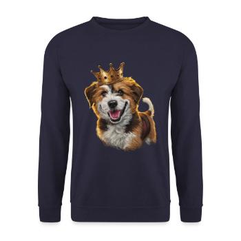 Süßer Briard Hund mit Schloss und Krone - Unisex Pullover - Navy - Vorne - Alina (178cm) & Michal (187cm)