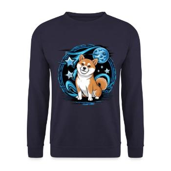 Cool Cartoon Shiba Inu with Moon and Stars - Unisex Sweatshirt - navy - Front - Alina (178cm) & Michal (187cm)